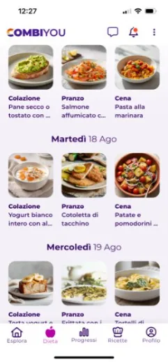 Il piano settimanale personalizzato nell'app Combiyou