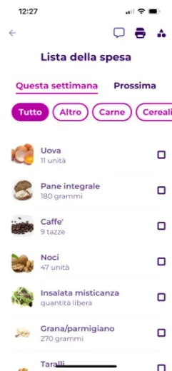 La lista della spesa automatica di Combiyou, organizzata per reparto